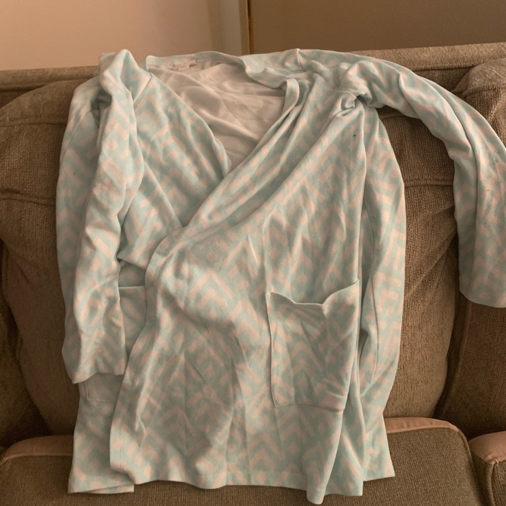 Teal and white sweater jacket